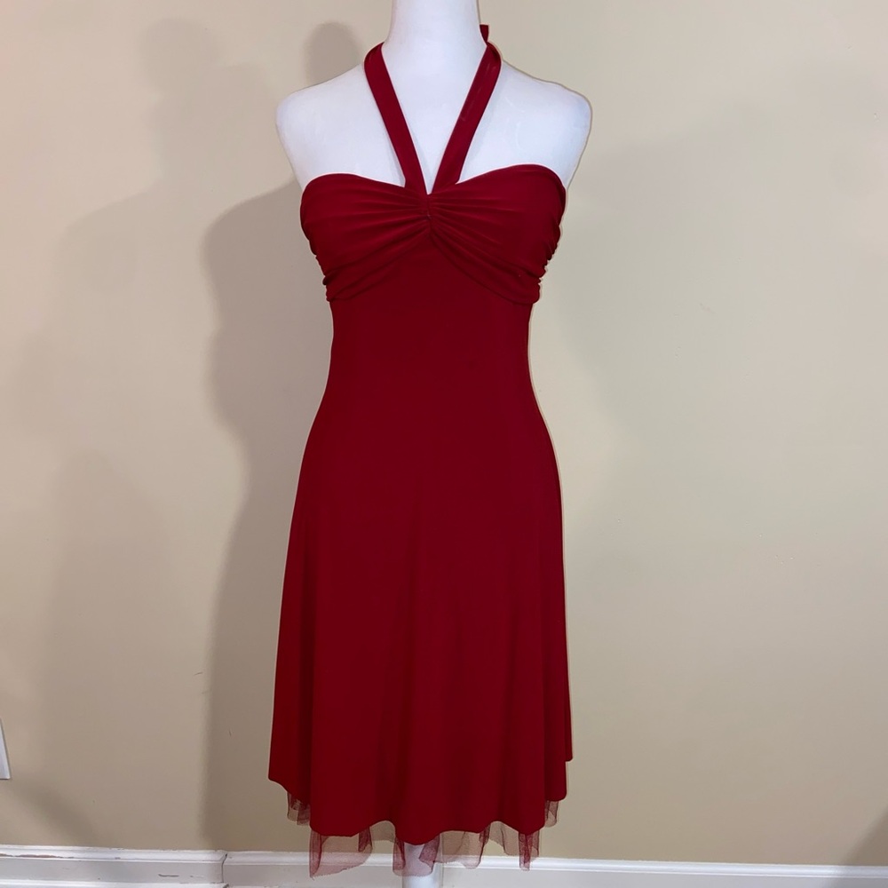 B Darlin Crimson Halter Midi Dress